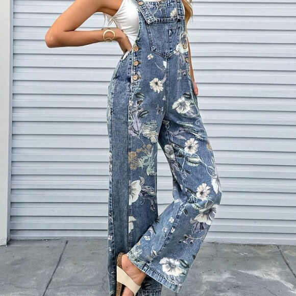 Blue Casual Women's Sleeveless Floral Jumpsuit - Picture 3 of 7